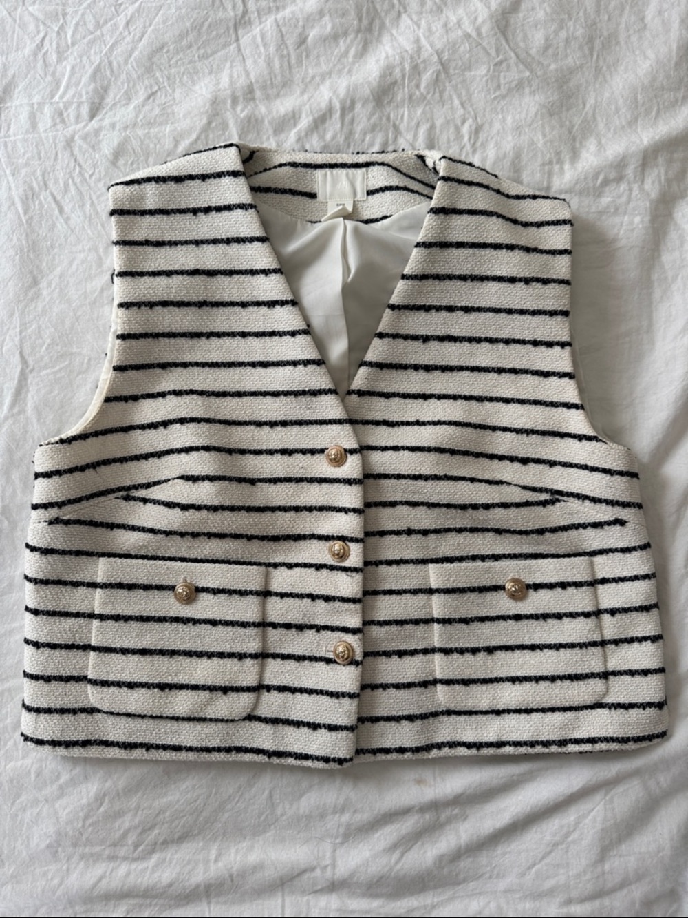 H&M Cream and Black Striped Sleeveless Vest